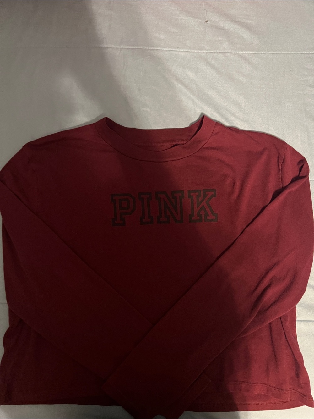 PINK Victoria's Secret Long-Sleeve Crewneck Top in Burgundy Red